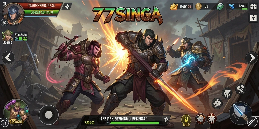 Tampilan gameplay menegangkan di arena pertarungan 77SINGA.