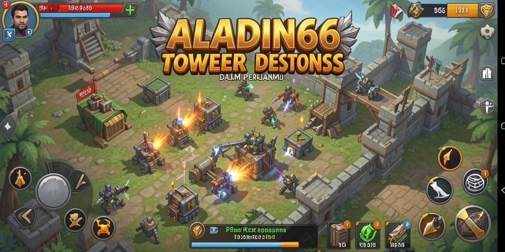 Screenshot ALADIN66 menampilkan aksi menara Tower Defense yang epik.