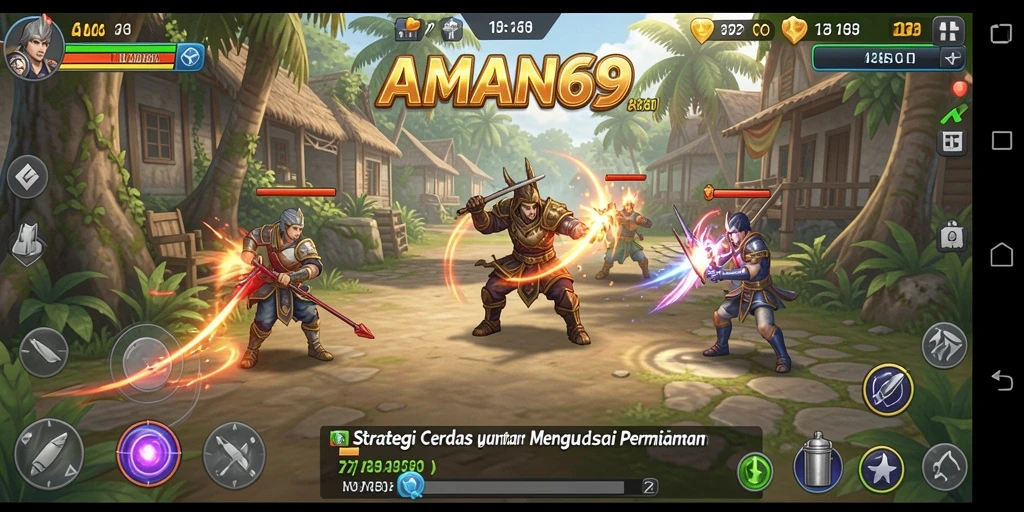 Tampilan menarik dari gameplay strategi dalam AMAN69.