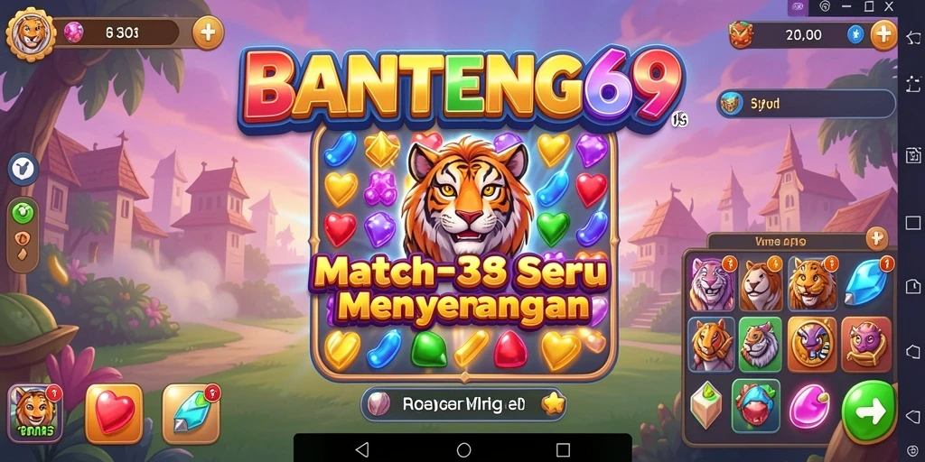 Menampilkan gameplay seru dari game Match-3 BANTENG69.