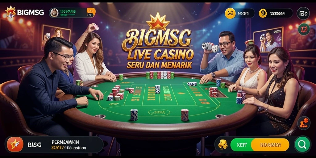 Screenshot gameplay BIGMSG menampilkan dealer langsung dan suasana permainan yang mendebarkan.