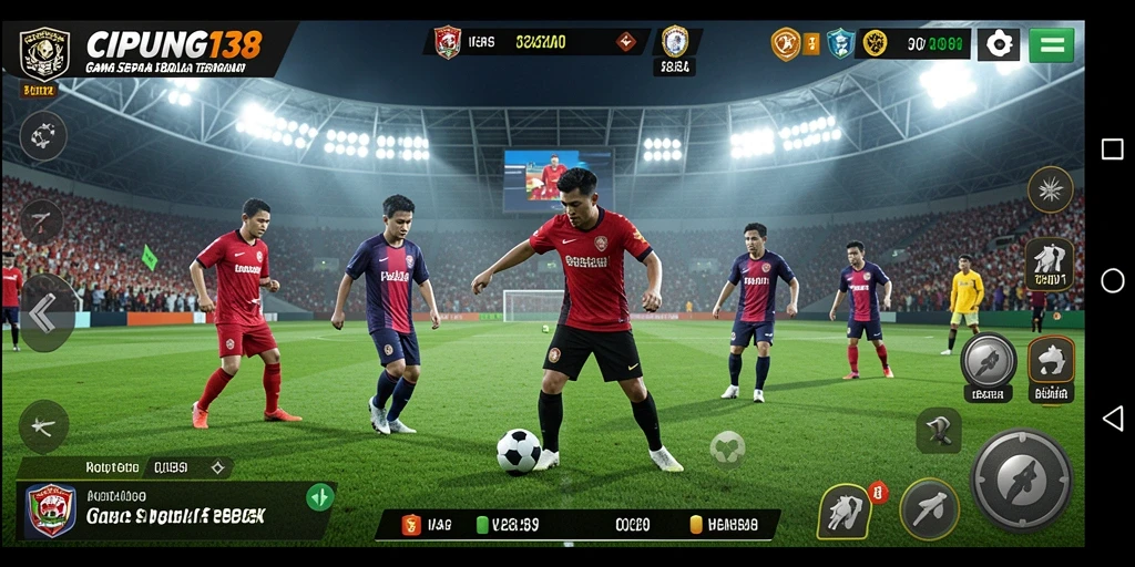 Tampilan seru gameplay CIPUNG138 yang menampilkan aksi sepak bola.