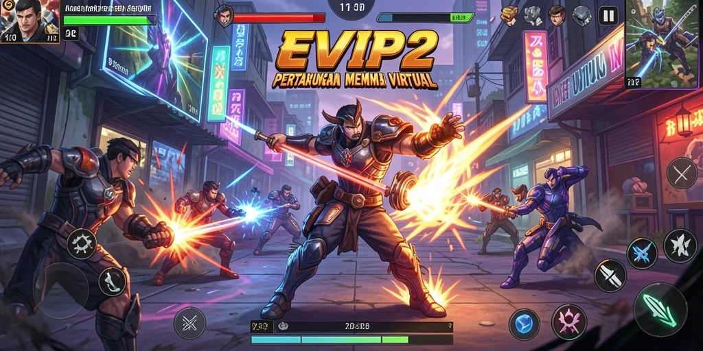 Tampilan screenshot EVIP2 menampilkan aksi pertarungan yang dinamis.