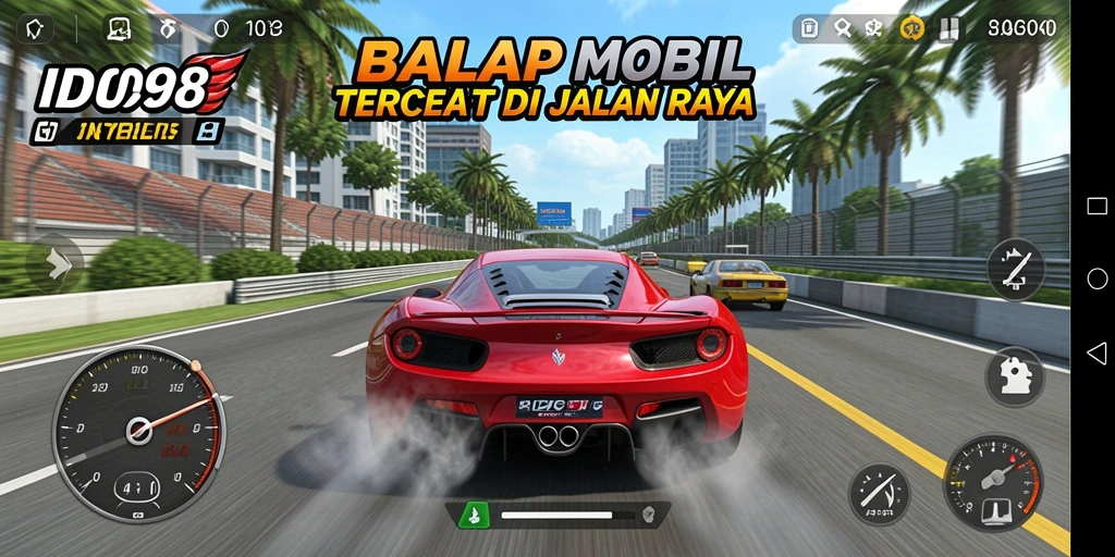 Tampilan gameplay menegangkan dalam balapan mobil ID098.