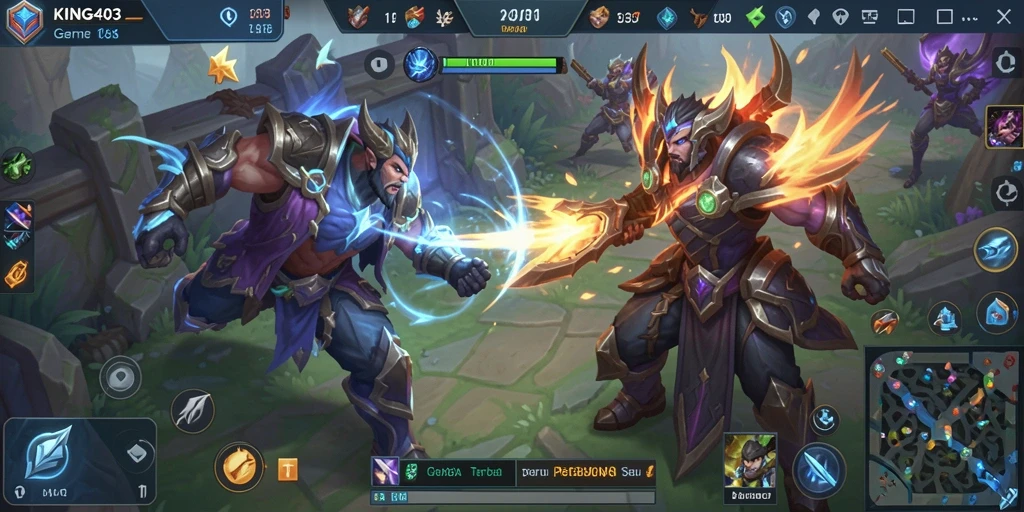 Screenshot KING403 menampilkan aksi seru dalam pertarungan MOBA.