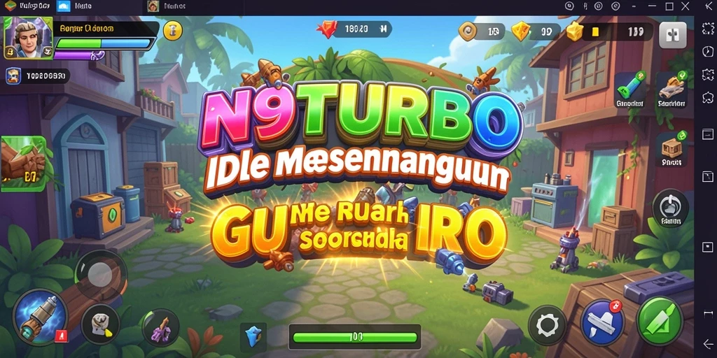 Tampilan gameplay N9TURBO dengan karakter dan sumber daya yang beragam.