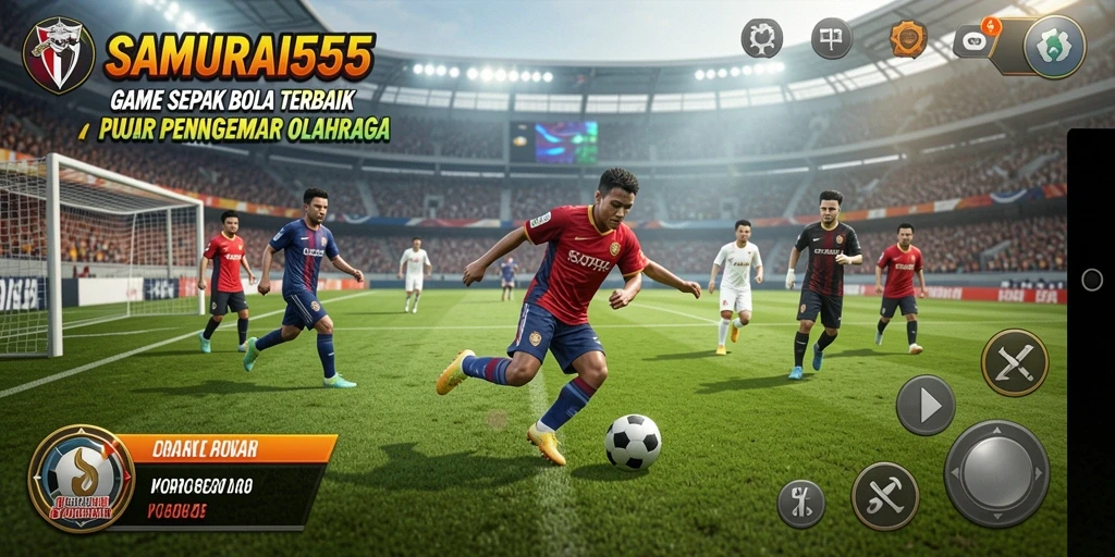 Screenshot gameplay SAMURAI555 yang menunjukkan aksi pertandingan sepak bola.