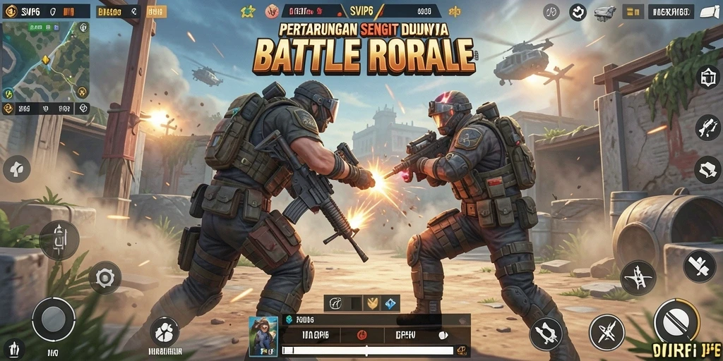 Tangkapan layar gameplay SVIP6 dengan pertempuran seru di arena Battle Royale.