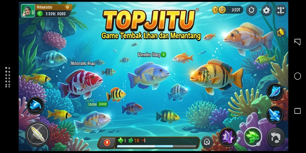 Cuplikan gameplay Tembak Ikan TOPJITU menunjukkan aksi seru dan menantang.