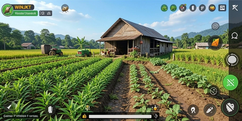 Tampilan gameplay berbagai aktivitas pertanian di WINJKT.